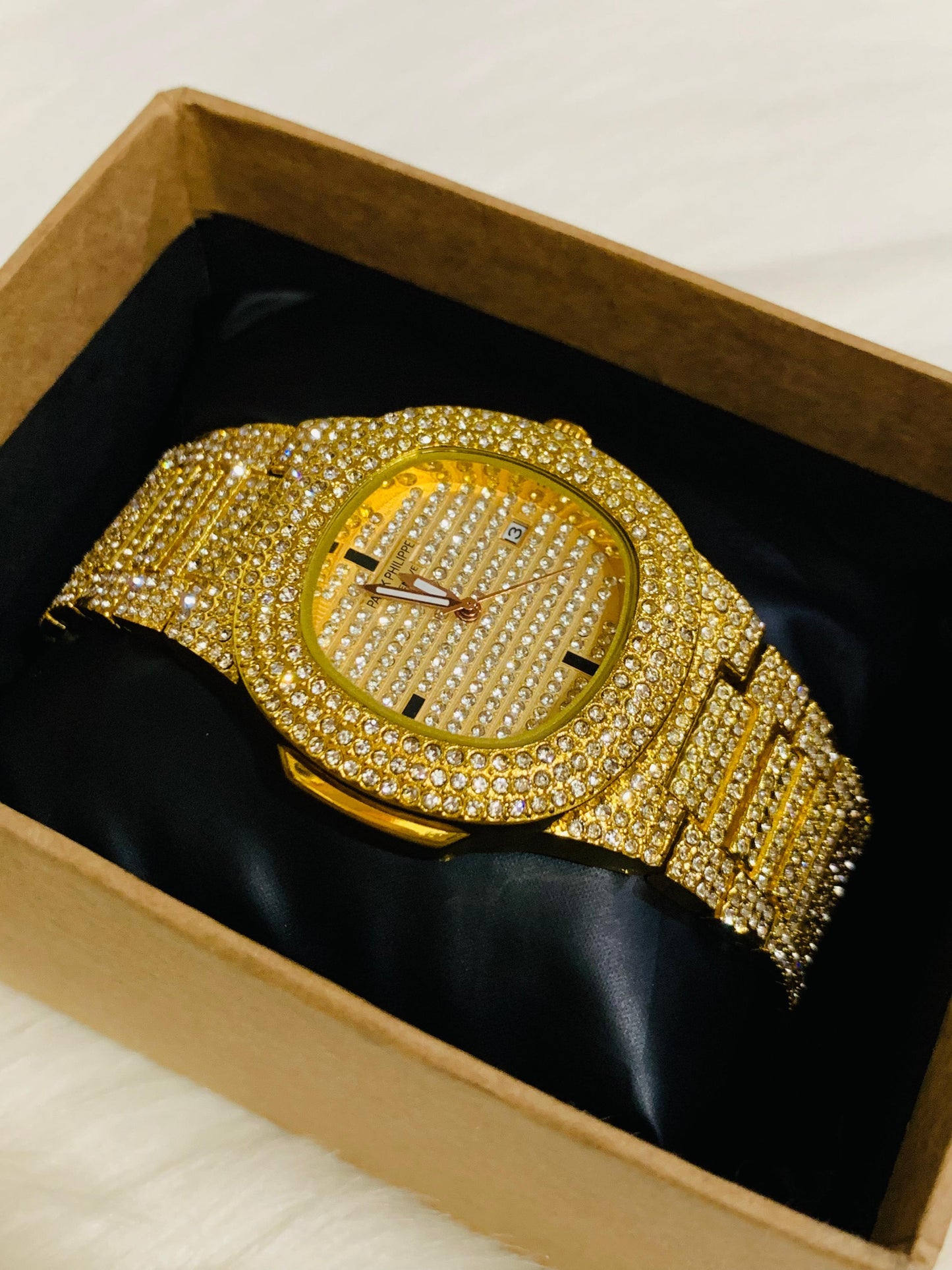 PATEK PHILIPPE GENTS DIAMOND STONE WATCH-GOLDEN