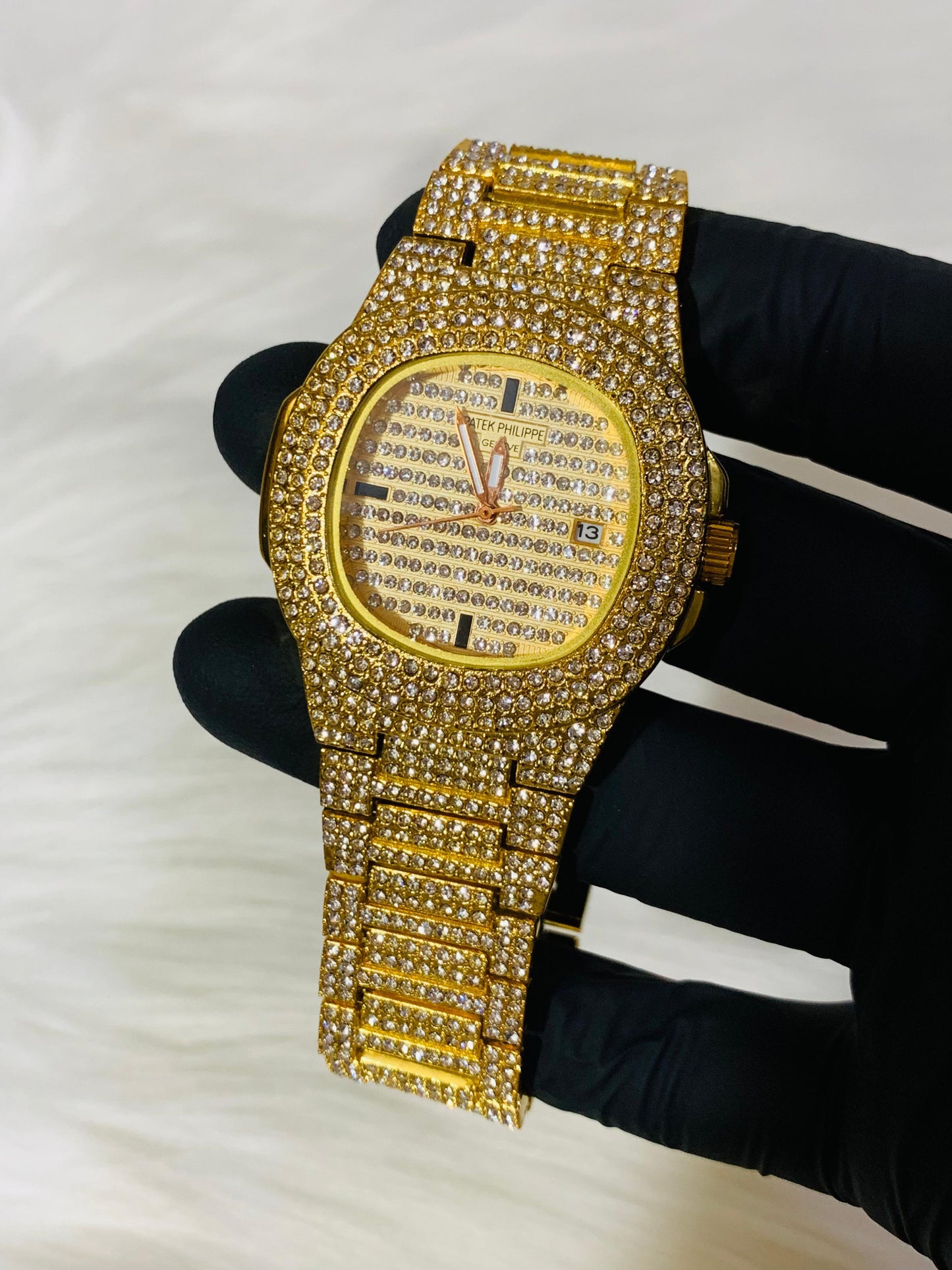 PATEK PHILIPPE GENTS DIAMOND STONE WATCH-GOLDEN